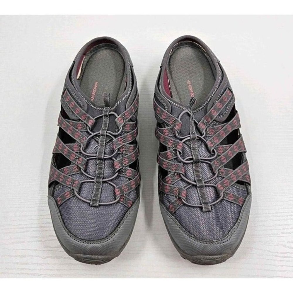 Skechers Memory Foam Low Back Slip-on Fisherman Gray Pink Sandals Womens Sz 10